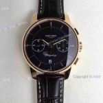 Swiss Fake longines Automatic Watch Rose Gold Case Black Dial